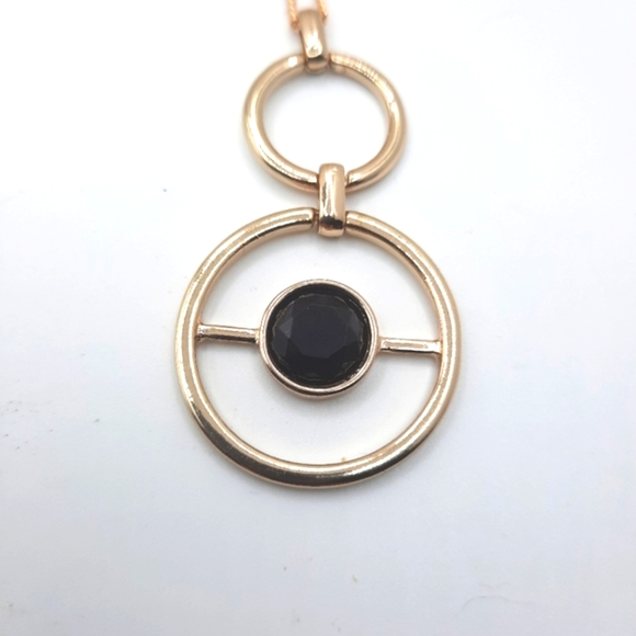 AVON CALI DECO GOLD PENDANT NECKLACES NIOB 17" GOLD With Onyx center - Picture 4 of 8